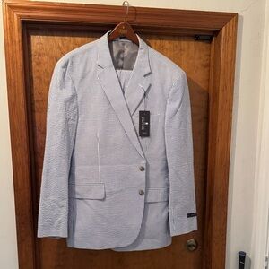 Brand new blue and white seersucker suit 48R